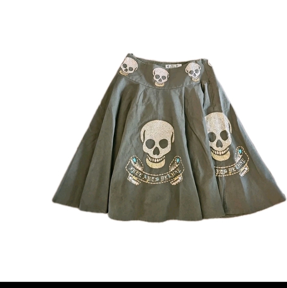 Free for Humanity Skully Bling Embellished Skull Rhinestone Skirt Size M